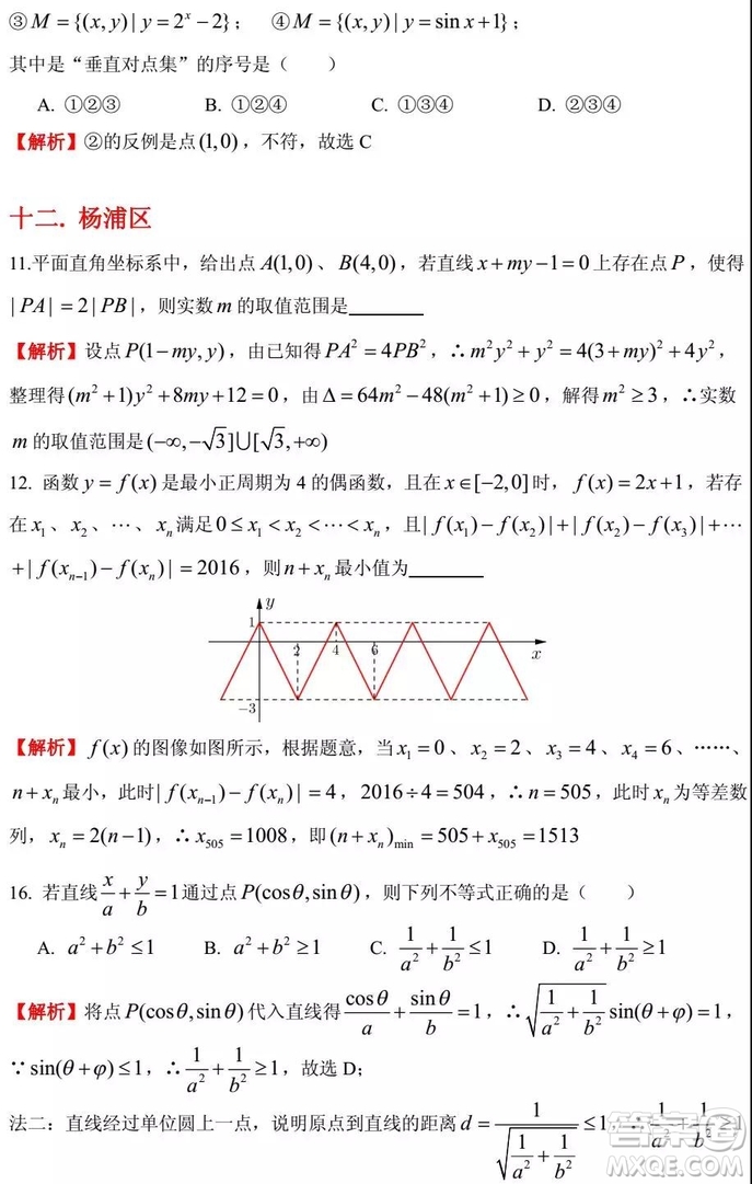 2015-2018年上海高三一模數(shù)學(xué)填選難題解析匯總