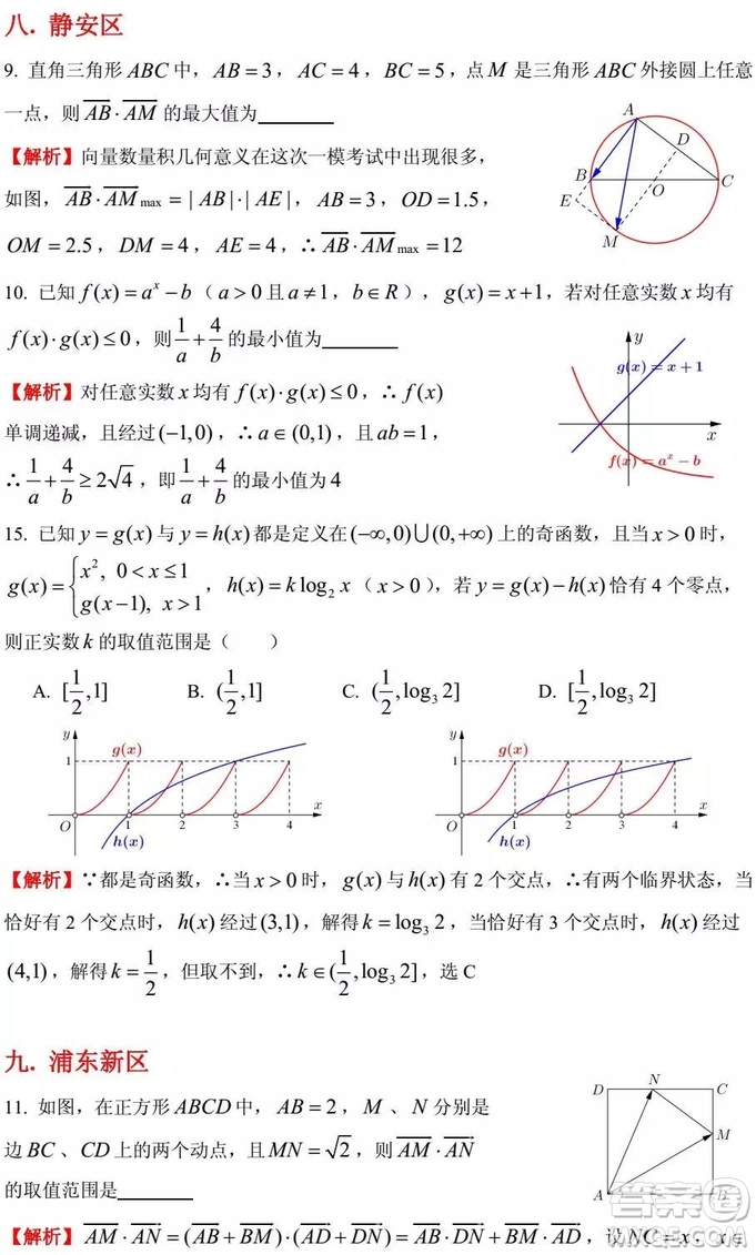 2015-2018年上海高三一模數(shù)學(xué)填選難題解析匯總