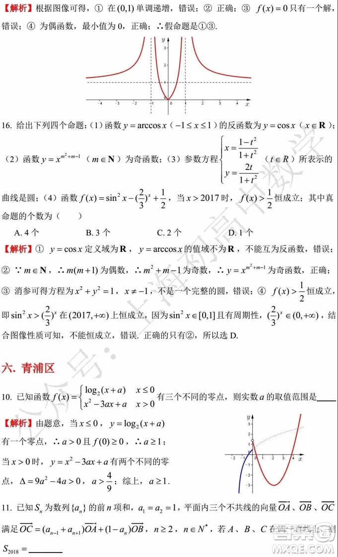 2015-2018年上海高三一模數(shù)學(xué)填選難題解析匯總