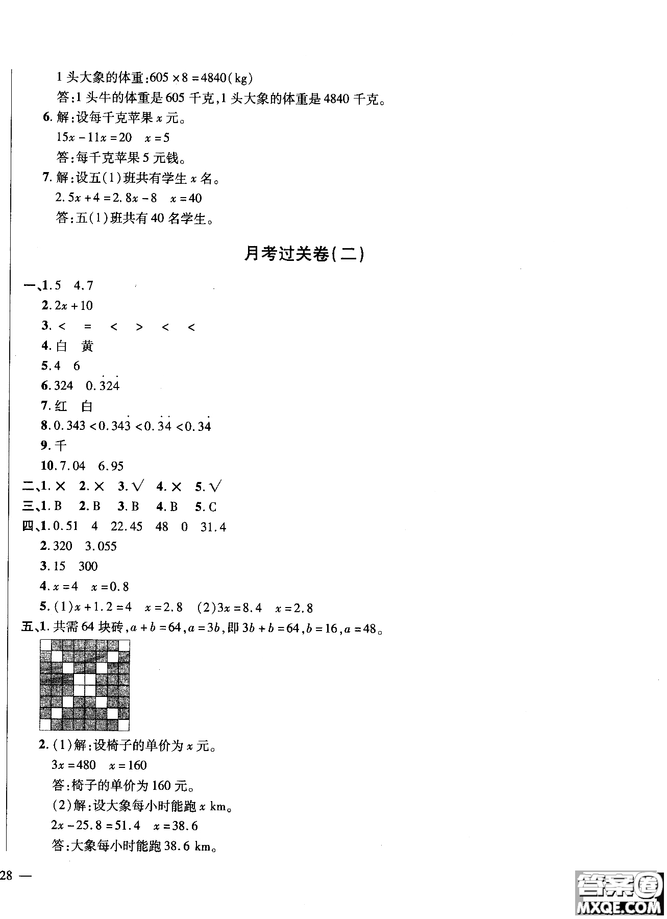 小學數(shù)學2018年舉一反三單元同步過關卷五年級上人教版RJ參考答案