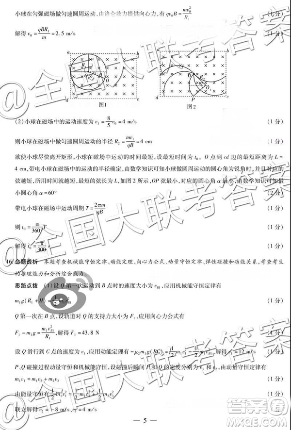 2019天一大聯(lián)考高三第三次河南版理科綜合參考答案