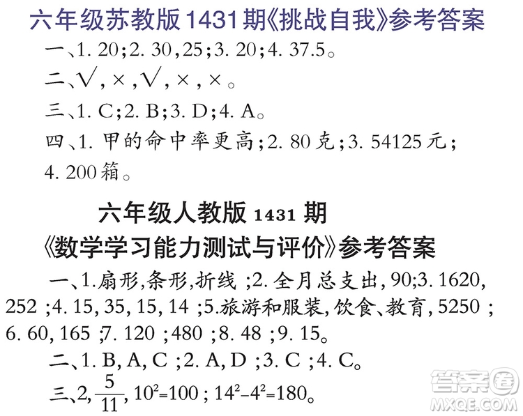 小學(xué)數(shù)學(xué)報(bào)2018六年級(jí)第1431期答案