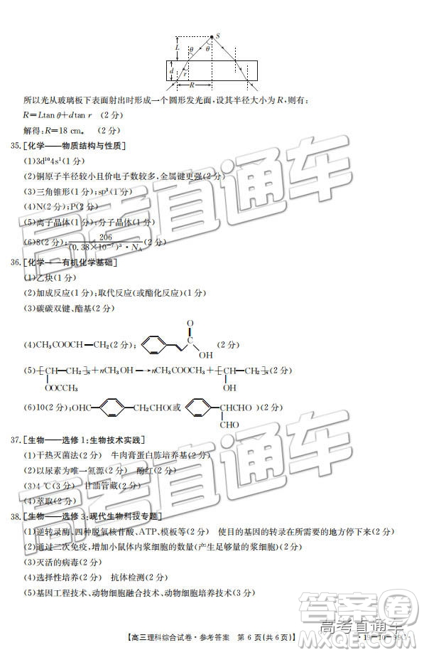 2018年12月四川金太陽(yáng)百校聯(lián)考百千聯(lián)考99C理綜參考答案