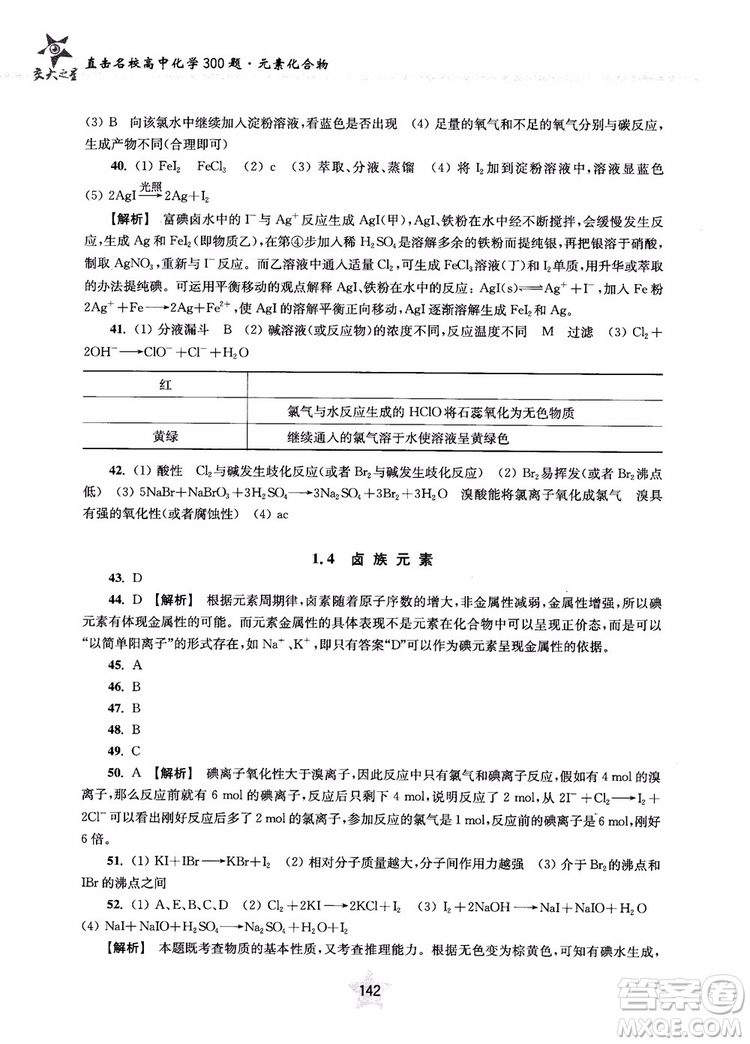 交大之星2019版直擊名校高中化學(xué)300題元素化合物參考答案