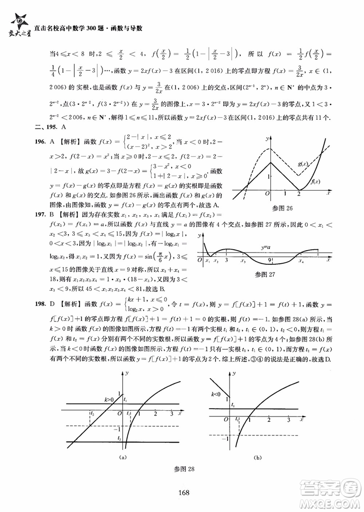 交大之星2018年直擊名校高中數(shù)學(xué)300題函數(shù)與導(dǎo)數(shù)專(zhuān)項(xiàng)集訓(xùn)參考答案