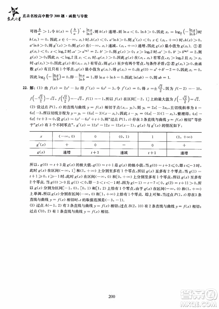 交大之星2018年直擊名校高中數(shù)學(xué)300題函數(shù)與導(dǎo)數(shù)專(zhuān)項(xiàng)集訓(xùn)參考答案