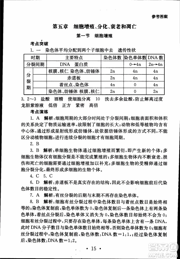 2019江蘇普通高中必修科目學(xué)業(yè)水平測試考點直擊生物SJ參考答案