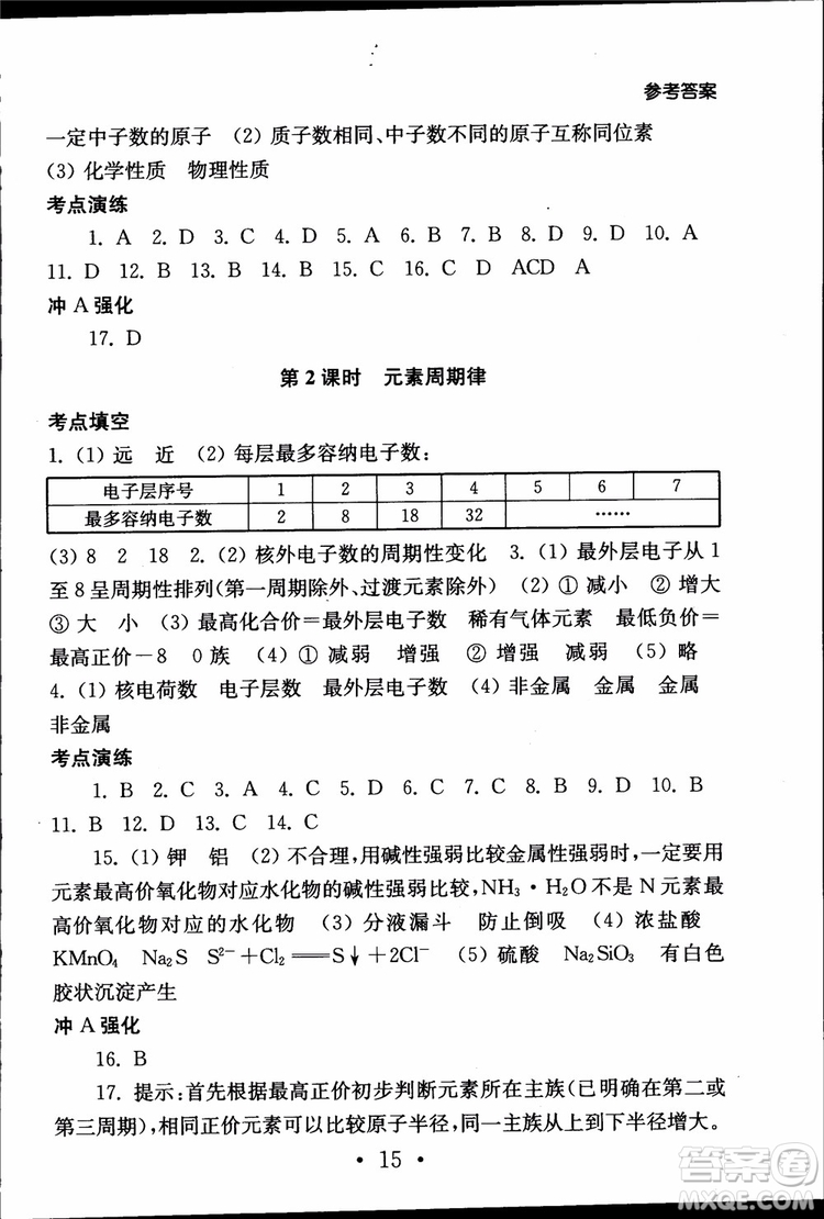 2019江蘇普通高中必修科目學(xué)業(yè)水平測(cè)試考點(diǎn)直擊化學(xué)RJ人教版參考答案