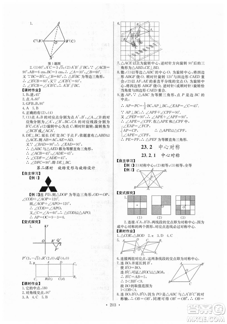 2018年長江全能學案同步練習冊九年級全一冊人教版參考答案