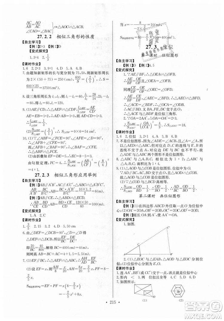 2018年長江全能學案同步練習冊九年級全一冊人教版參考答案