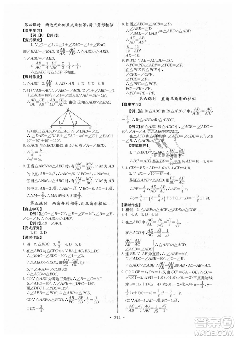 2018年長江全能學案同步練習冊九年級全一冊人教版參考答案