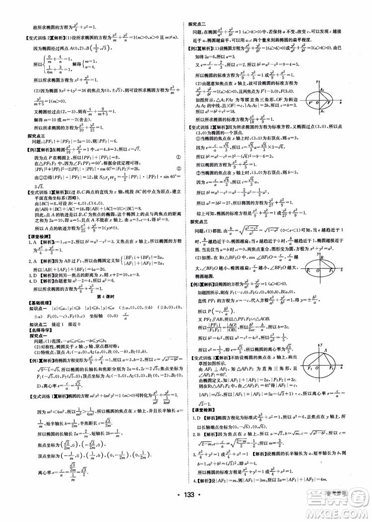 2018年系統(tǒng)集成高中新課程同步導(dǎo)學(xué)練測(cè)數(shù)學(xué)選修2-1參考答案