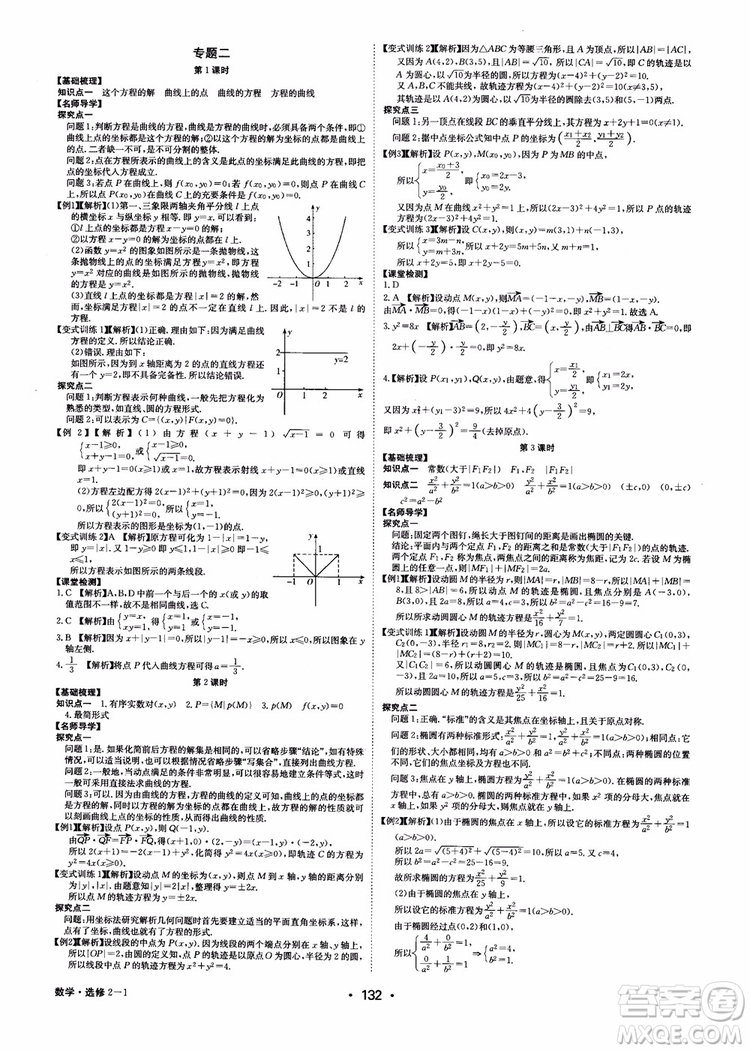 2018年系統(tǒng)集成高中新課程同步導(dǎo)學(xué)練測(cè)數(shù)學(xué)選修2-1參考答案