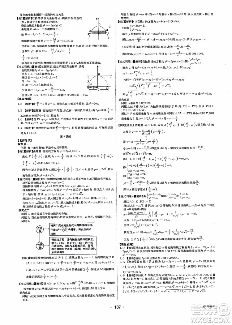 2018年系統(tǒng)集成高中新課程同步導(dǎo)學(xué)練測(cè)數(shù)學(xué)選修2-1參考答案