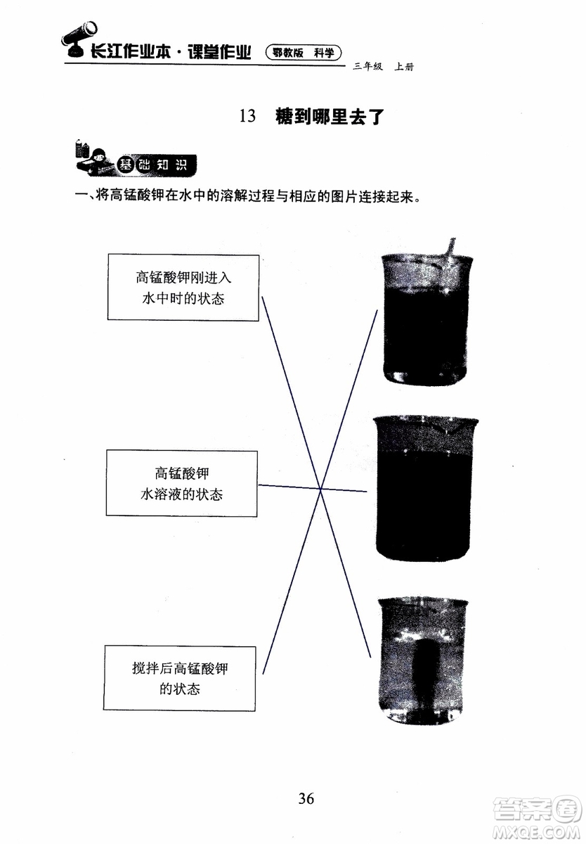 2018年長(zhǎng)江作業(yè)本課堂作業(yè)科學(xué)三年級(jí)上冊(cè)鄂教版參考答案