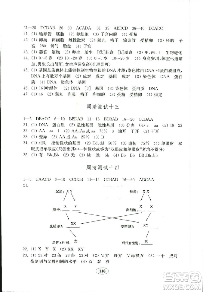 濟(jì)南版金鑰匙試卷2018秋生物學(xué)八年級上冊參考答案