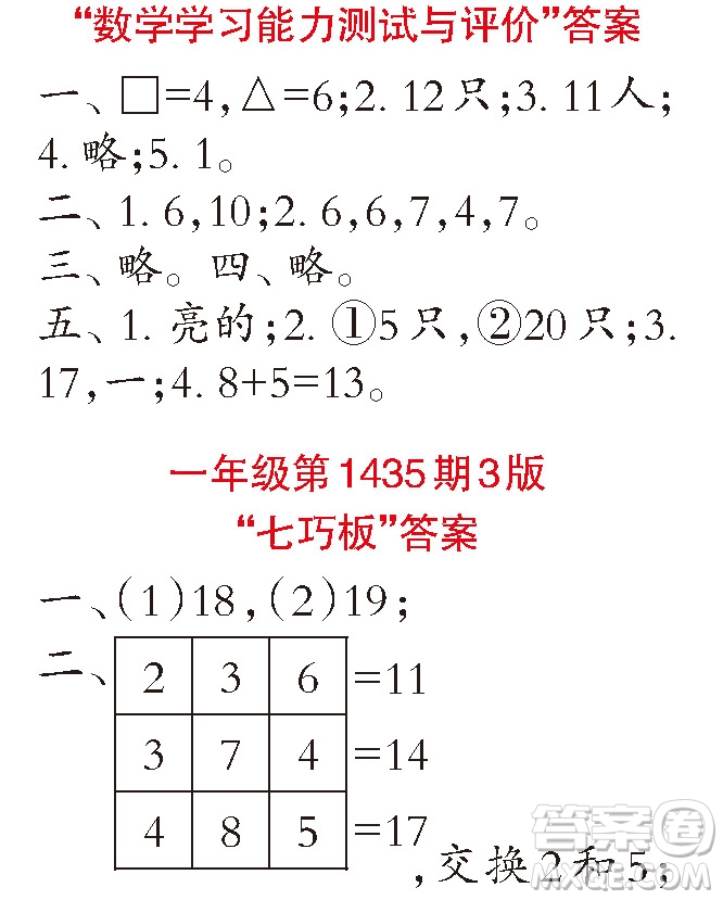 小學(xué)數(shù)學(xué)報(bào)2018一年級第1435期2版答案