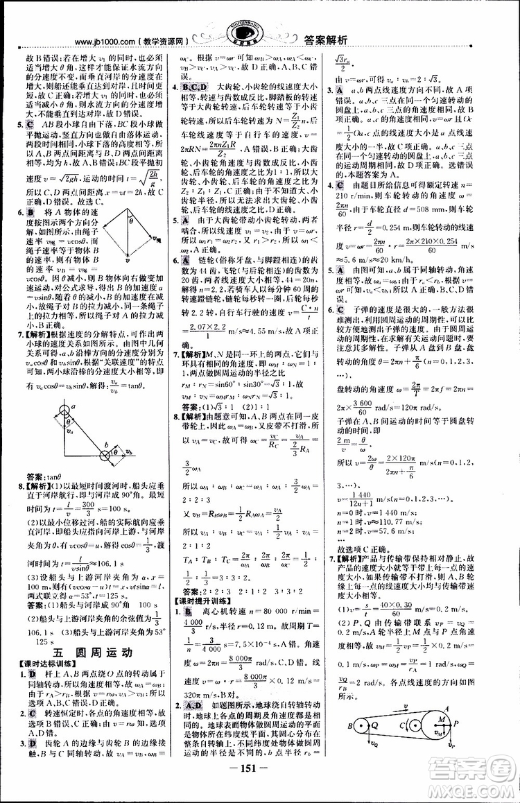 2019版世紀(jì)金榜課時講練通人教版RJ物理必修2參考答案