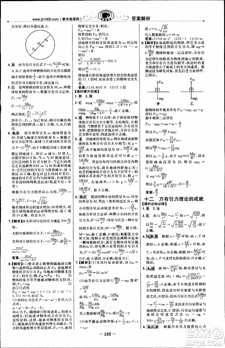 2019版世紀(jì)金榜課時講練通人教版RJ物理必修2參考答案