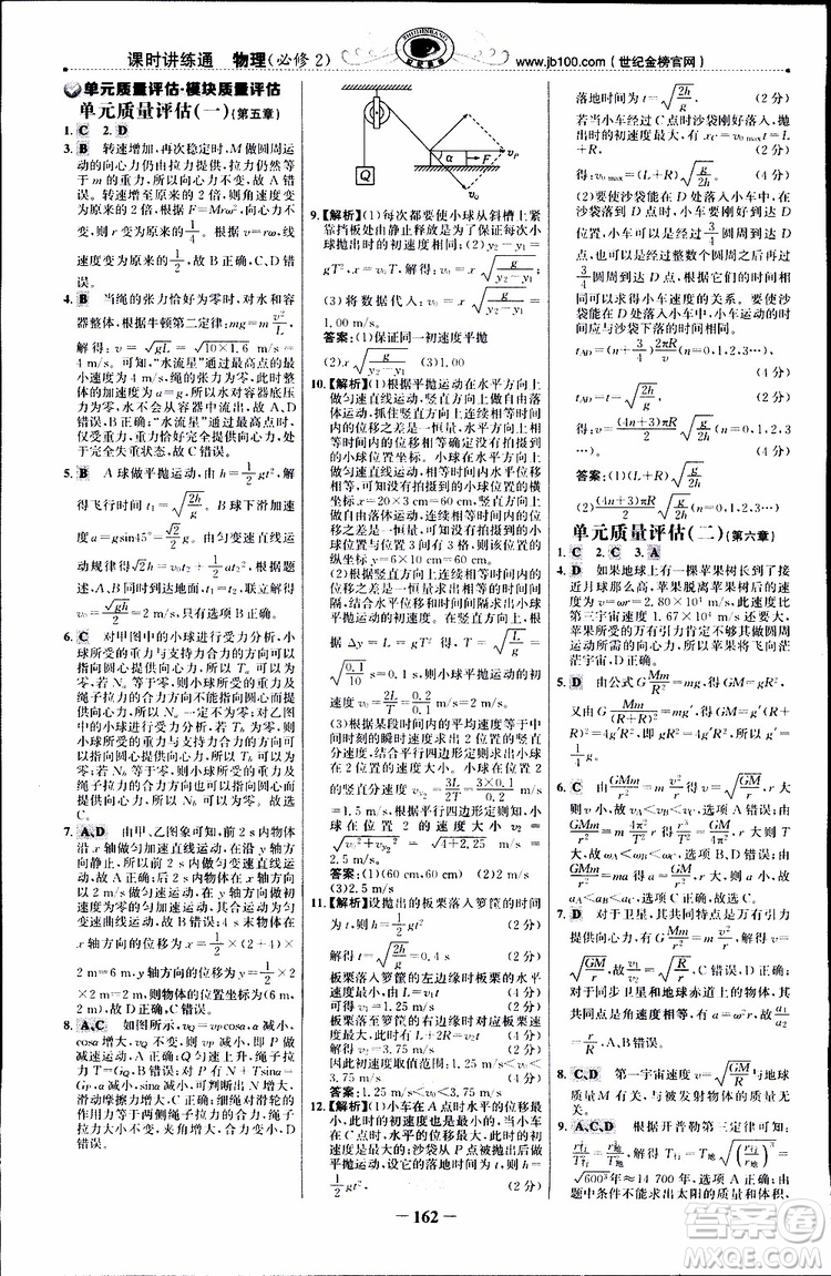 2019版世紀(jì)金榜課時講練通人教版RJ物理必修2參考答案