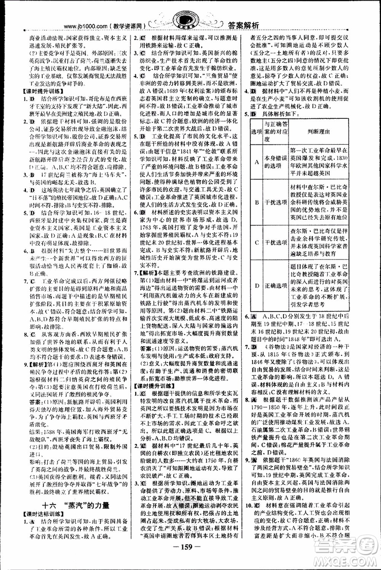 2018年世紀金榜課時講練通人民版RM歷史必修2參考答案