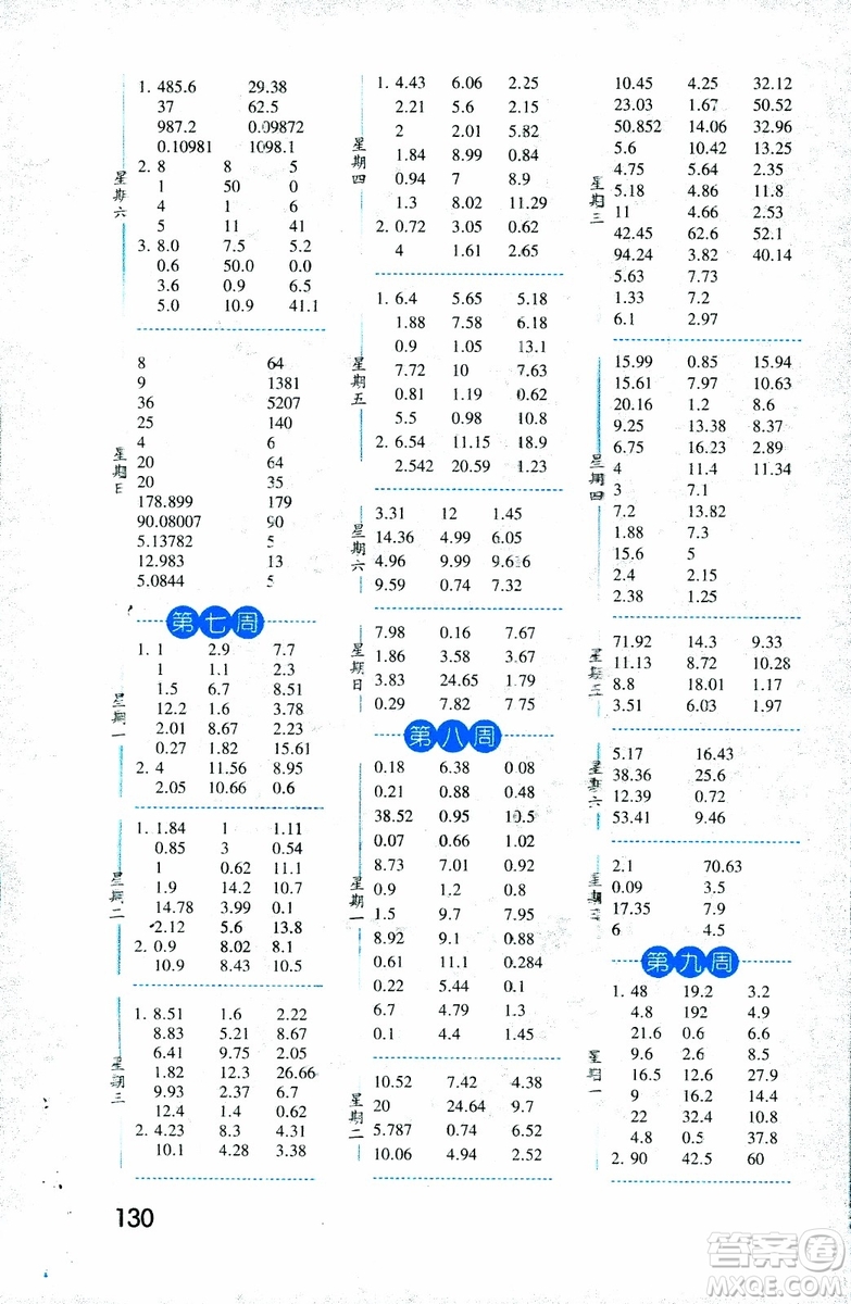 2018年口算達(dá)人數(shù)學(xué)五年級上冊江蘇國際版參考答案