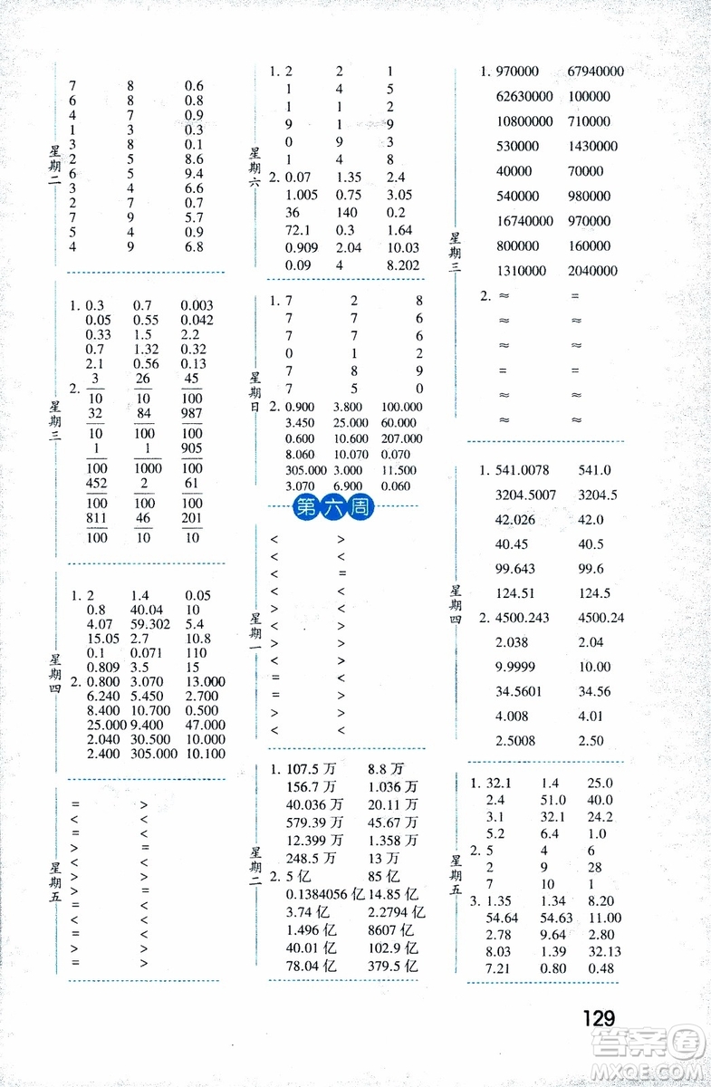 2018年口算達(dá)人數(shù)學(xué)五年級上冊江蘇國際版參考答案