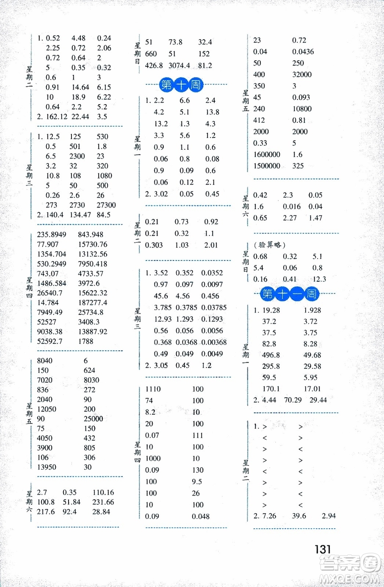 2018年口算達(dá)人數(shù)學(xué)五年級上冊江蘇國際版參考答案