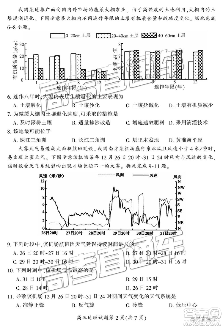 2019屆湖南省郴州市高三第一次質量檢測文綜試題及參考答案