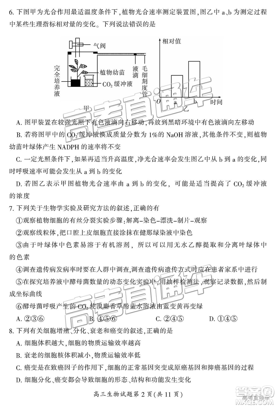 2019屆湖南省郴州市高三第一次質(zhì)量檢測(cè)理綜試題及參考答案