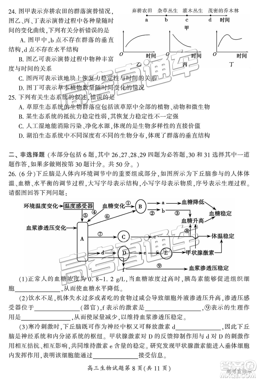 2019屆湖南省郴州市高三第一次質(zhì)量檢測(cè)理綜試題及參考答案