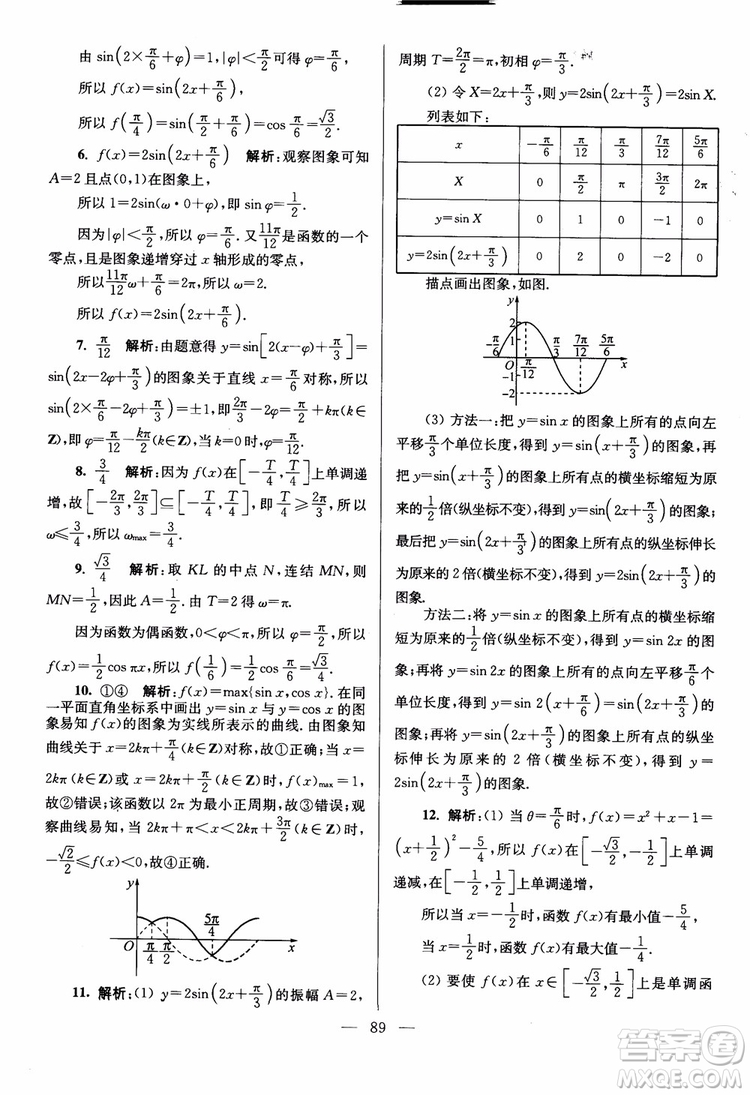 2019版開文教育南通小題高中數(shù)學(xué)必修4第6版參考答案