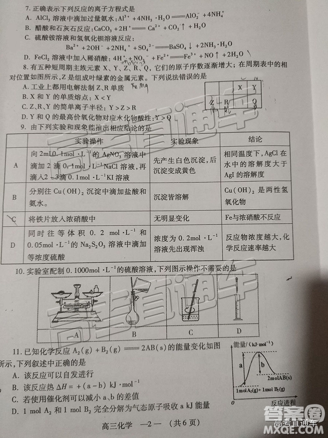 福州市2018-2019學年度高三第一學期期末質量抽測化學試卷及答案