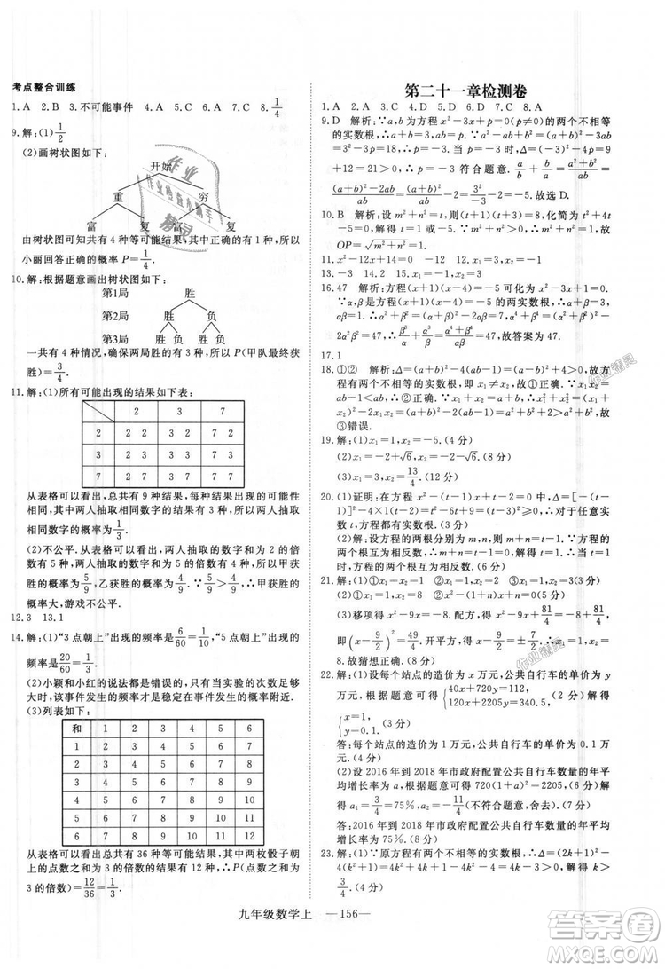 人教版優(yōu)翼叢書2018秋版學練優(yōu)九年級數(shù)學上冊RJ參考答案