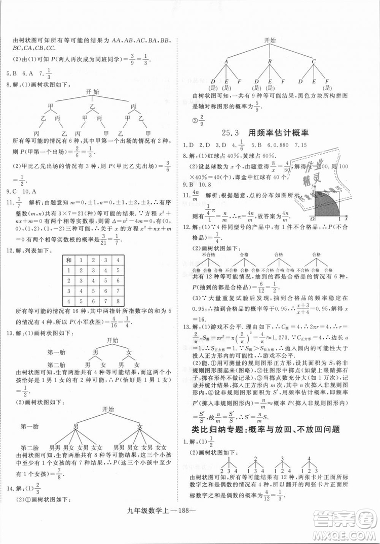 湖北專用人教版優(yōu)翼學(xué)練優(yōu)2018新版數(shù)學(xué)R九年級(jí)上冊(cè)參考答案