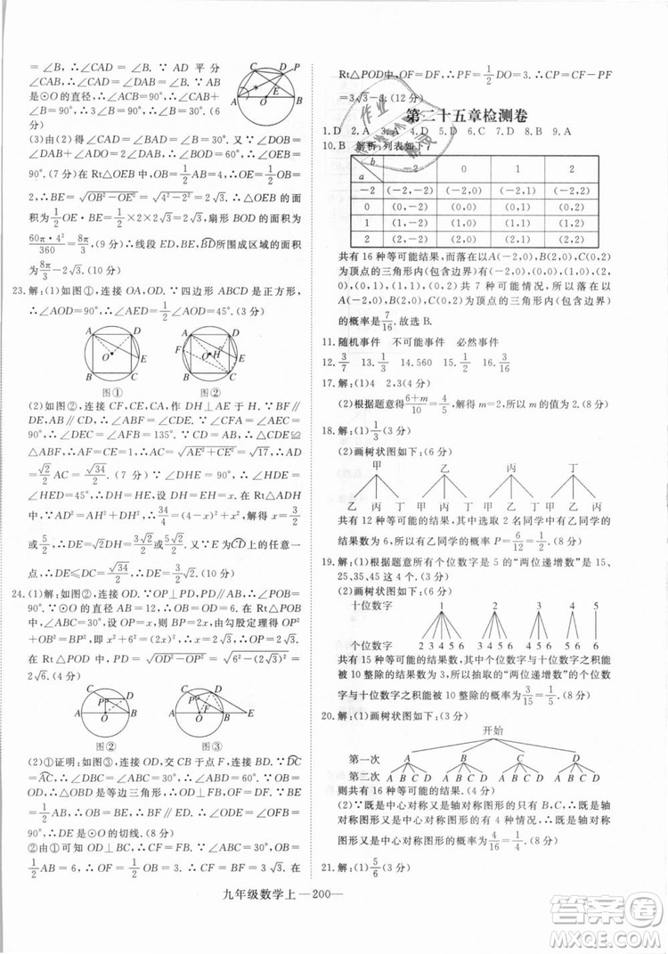 湖北專用人教版優(yōu)翼學(xué)練優(yōu)2018新版數(shù)學(xué)R九年級(jí)上冊(cè)參考答案