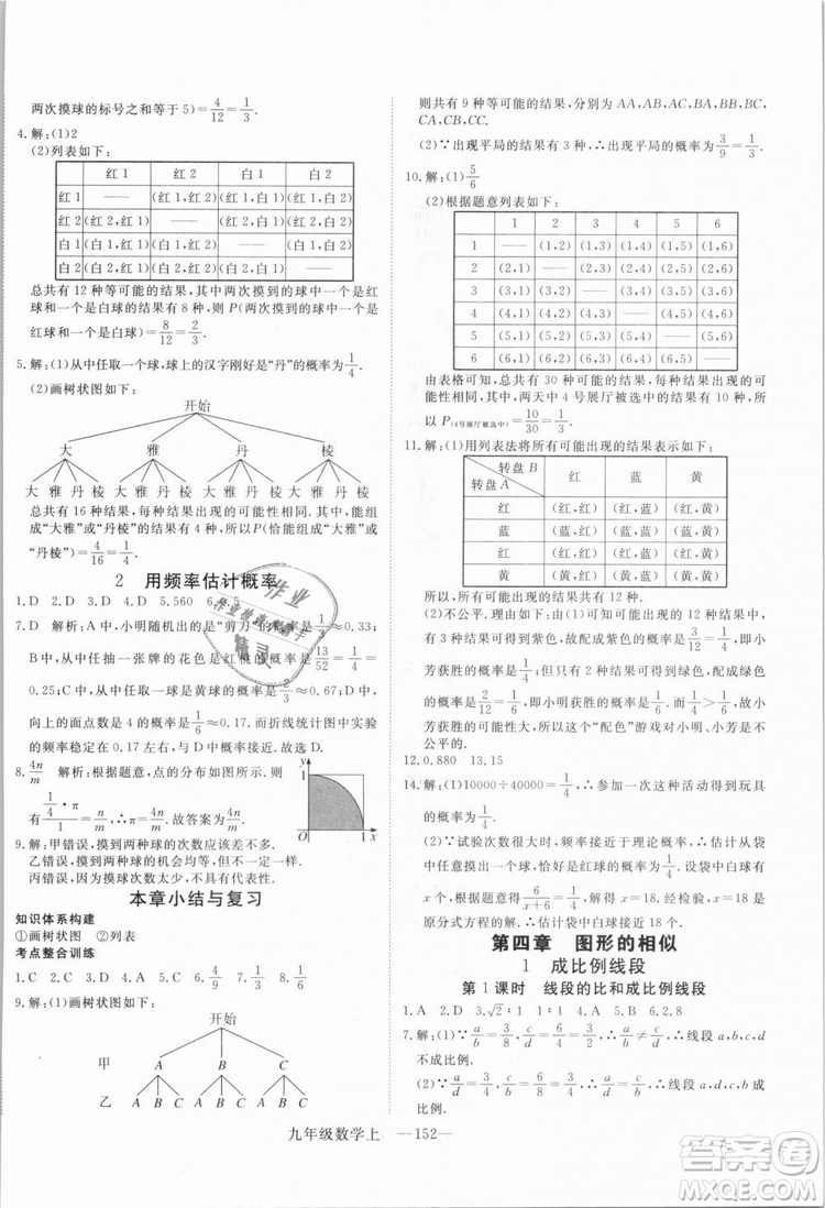 BS北師大版優(yōu)翼叢書2018學練優(yōu)數學九年級上冊答案解析