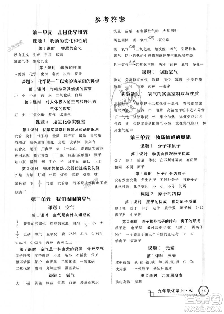 優(yōu)翼叢書學練優(yōu)化學RJ九年級上冊核心素養(yǎng)提升訓練2018年答案