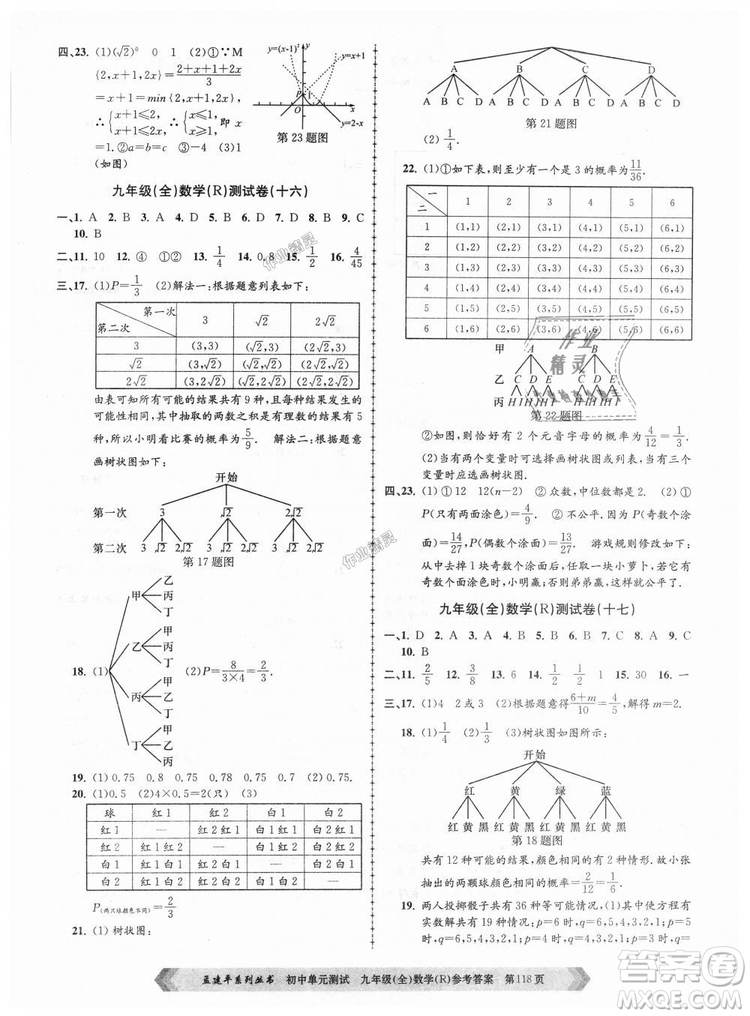 人教版R2018秋孟建平9787517809005初中單元測試九年級全一冊數(shù)學答案