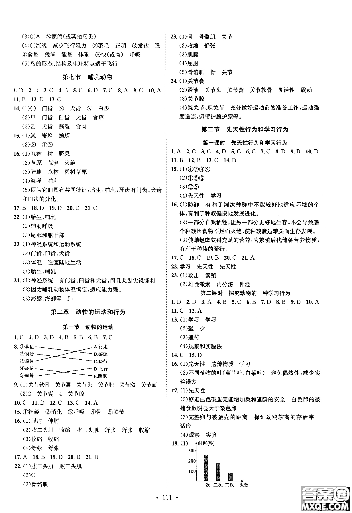 2019新版思路教練同步課時作業(yè)生物八年級上冊人教RJ版參考答案