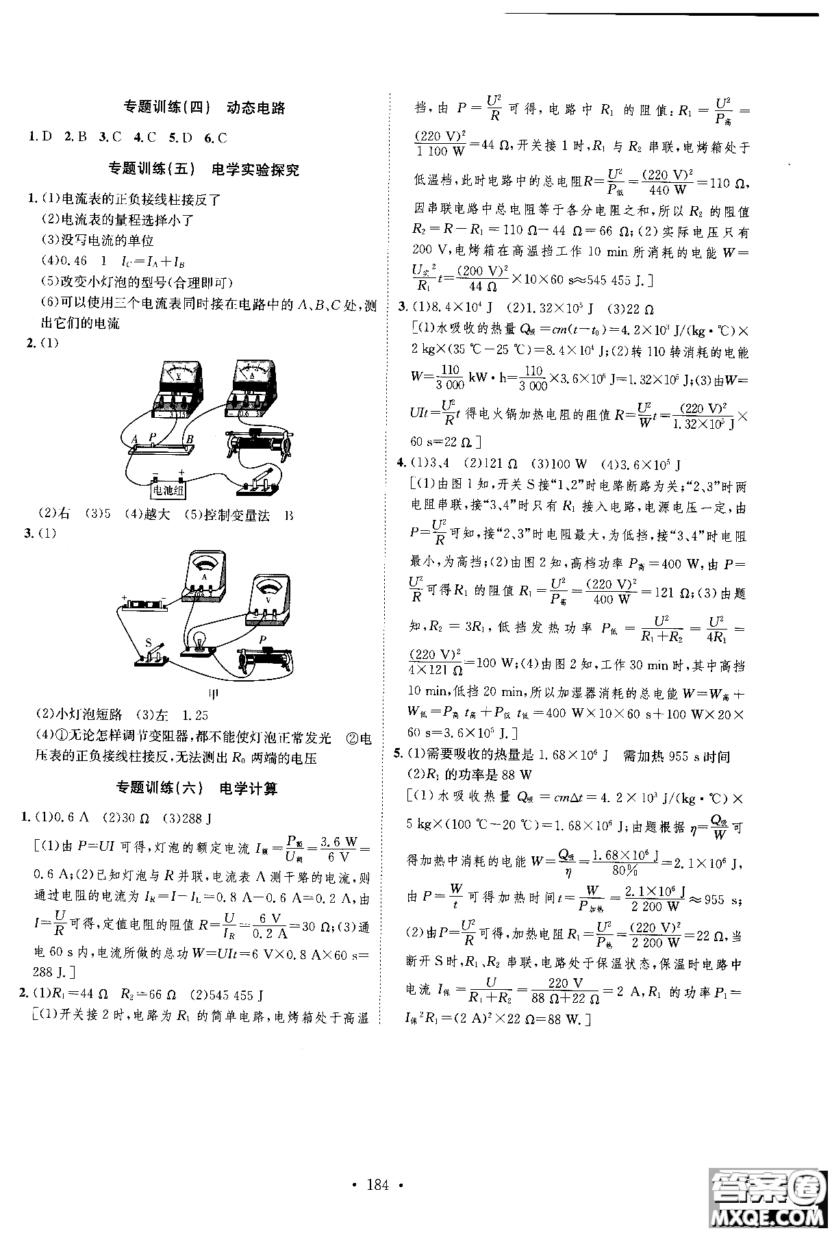 2019版思路教練同步課時(shí)作業(yè)物理九年級(jí)全一冊(cè)人教版RJ版參考答案