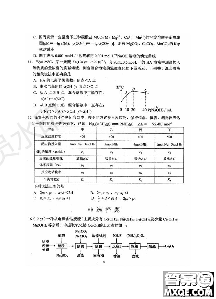 2019屆江蘇省五校高三12月聯(lián)考化學(xué)試卷及答案