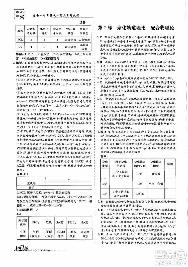 2018年高中同步導(dǎo)與練小題巧練化學(xué)選修3物質(zhì)結(jié)構(gòu)與性質(zhì)參考答案