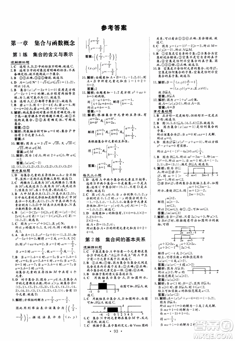 9787540582531導(dǎo)與練高中同步2018年小題巧練必修1數(shù)學(xué)人教版參考答案