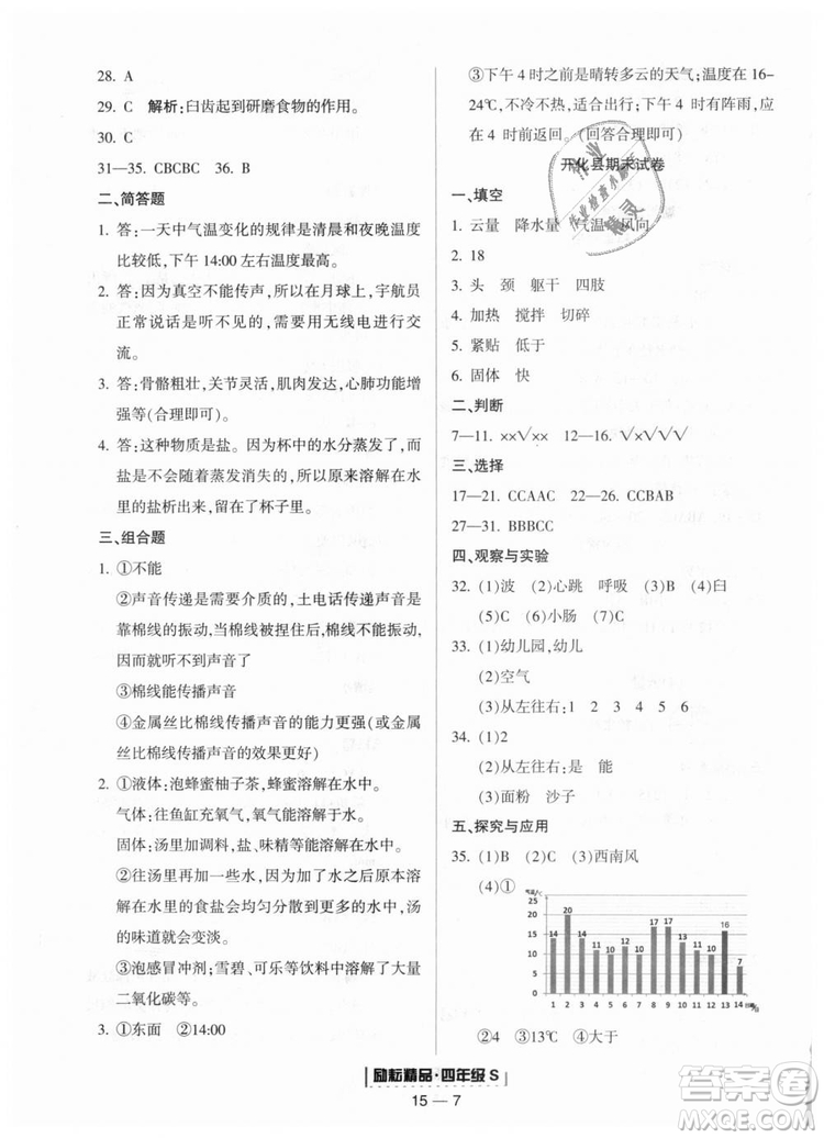 教科版勵(lì)耘書(shū)業(yè)2018浙江期末9787544965439科學(xué)四年級(jí)上冊(cè)參考答案