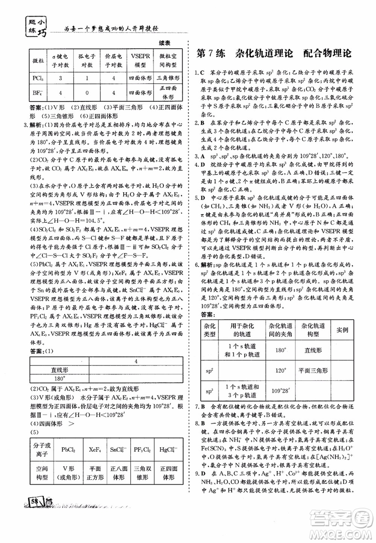 高中同步導(dǎo)與練2018年小題巧練化學(xué)選修3物質(zhì)結(jié)構(gòu)與性質(zhì)參考答案