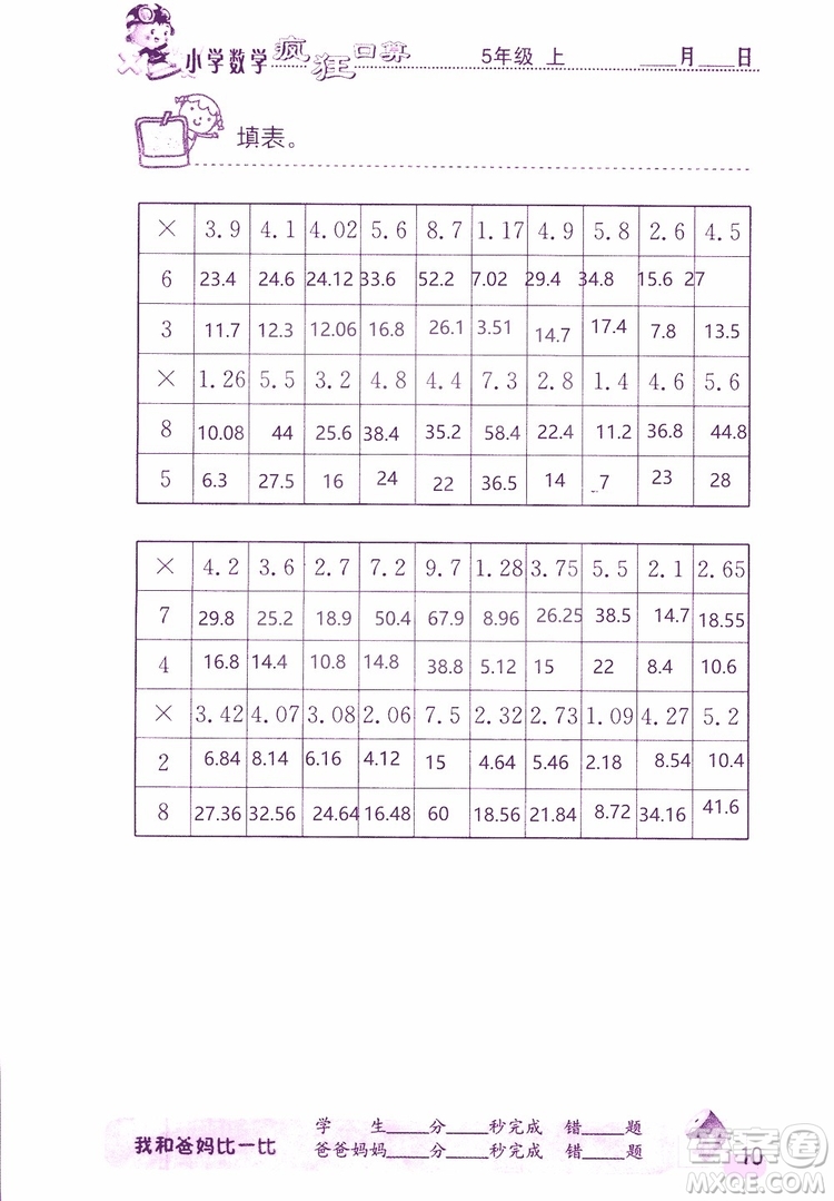 2019版津橋教育瘋狂口算小學(xué)數(shù)學(xué)五年級參考答案