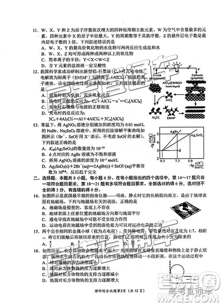 2019綿陽(yáng)二診理綜試卷及答案解析