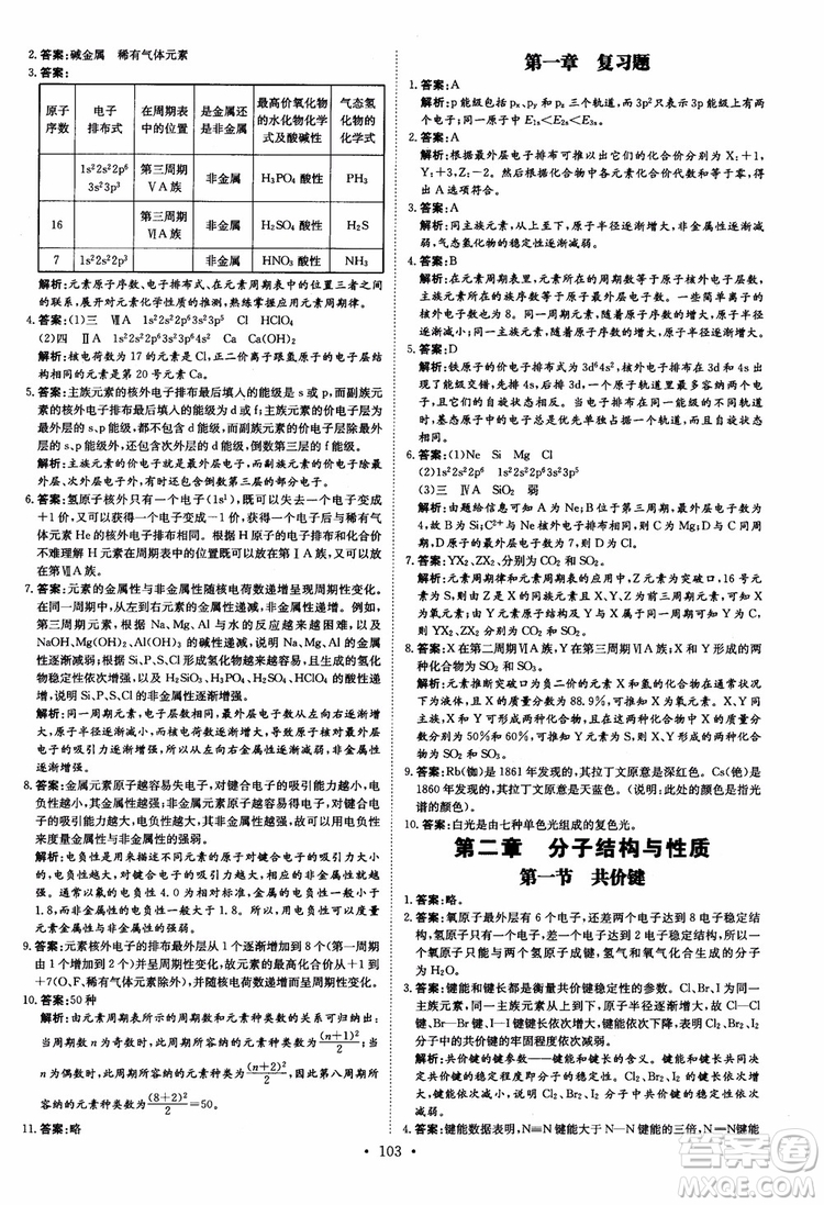 2019版百年學典高中全程學習導與練選修3化學物質結構與性質人教版參考答案