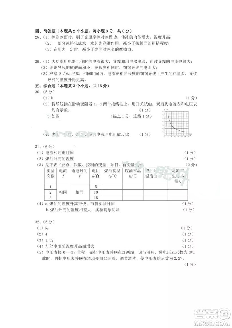 2019年大連西崗區(qū)初三上學(xué)期期末考試物理試卷答案